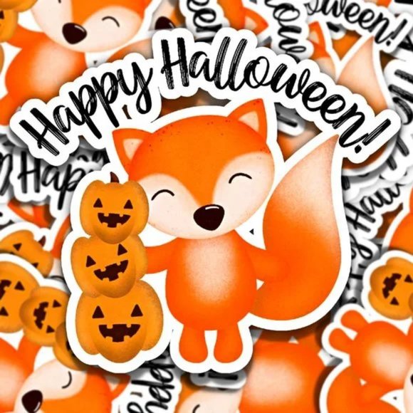 Happy Halloween Cute Fox Pumpkin Stickers- 2 Sheets of 12 Stickers - Picture 4 of 4